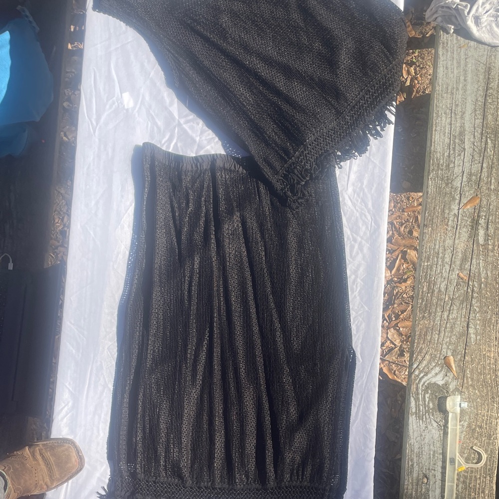 Black Fringe Two-Piece skirt Set